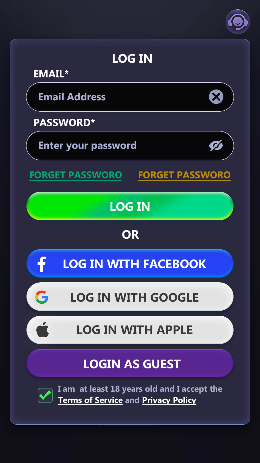 Magic Clover Casino login screen